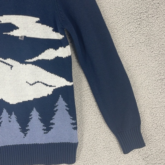 Express blue crew neck long sleeve tree’s scene sweater mens medium pullover - Picture 6 of 13